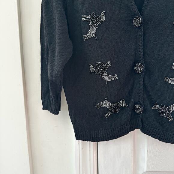 Michael Simon Vintage Black Button Collared Sweater Cardigan Beaded Poodles 2 - Picture 3 of 12